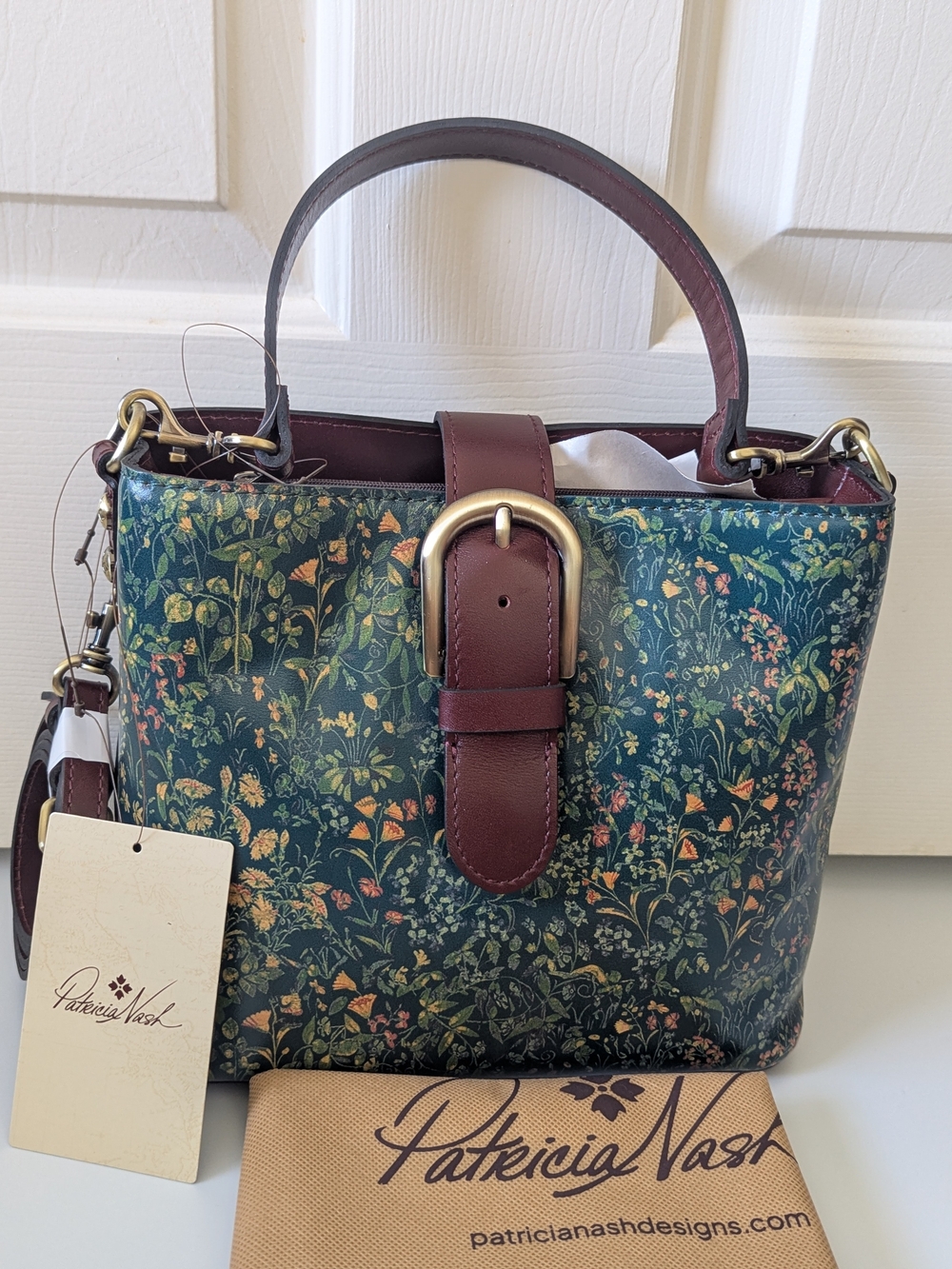 Patricia Nash Irving Bucket Top Handle Leather Shoulder Strap Tuscan Fields NWT